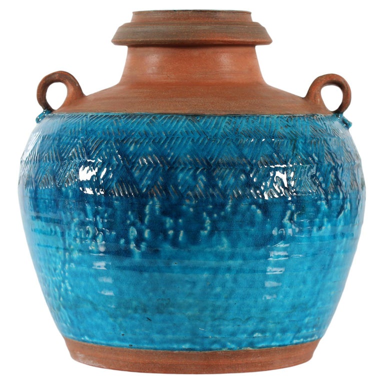 Herman A. Kähler Art Object Floor Vase by Nils Kähler Turquoise Glaze,  Denmark For Sale at 1stDibs