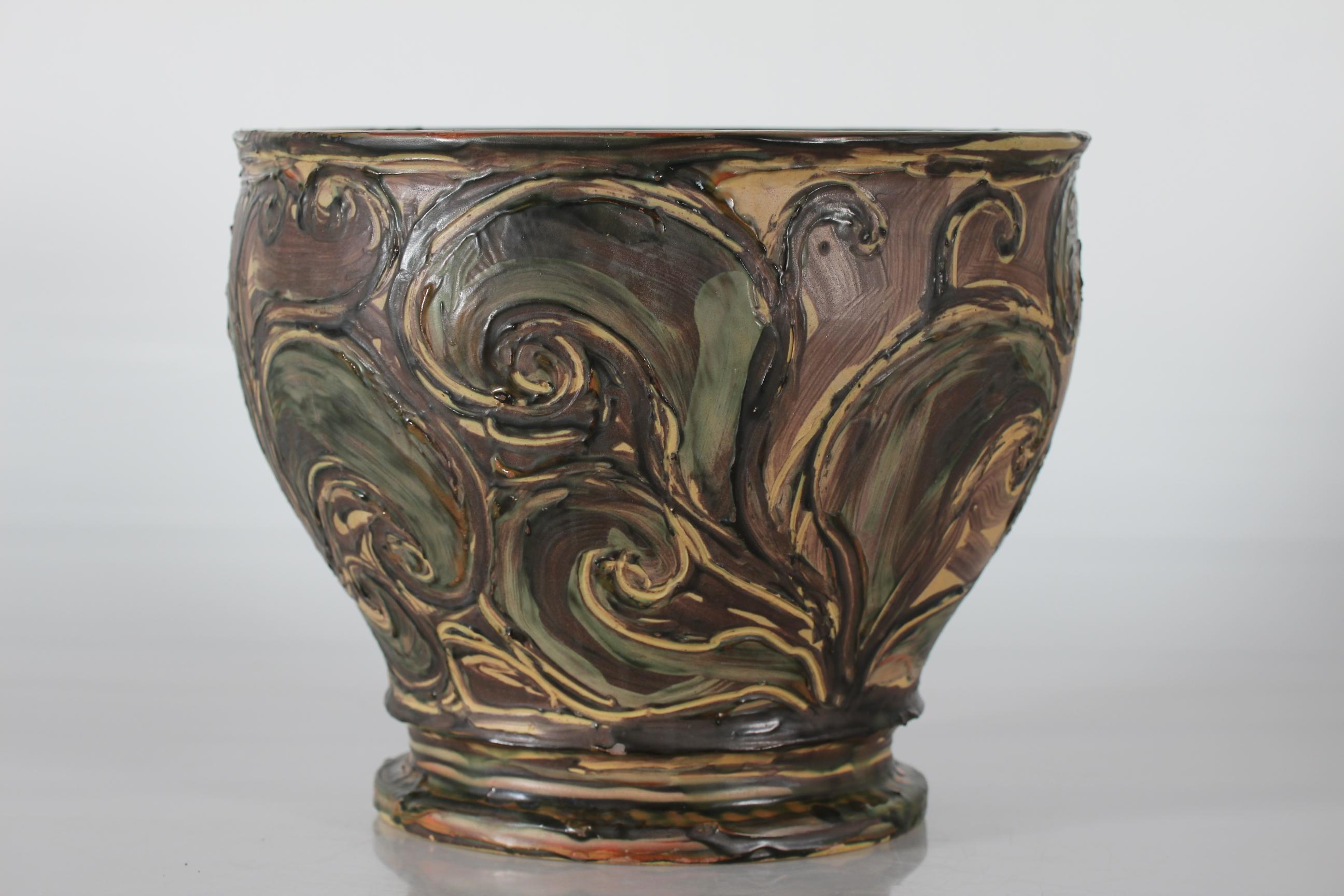 Mid-Century Modern Herman A. Kähler Art Object HUGE Ceramic Flowerpot  Denmark Early 20th Century For Sale