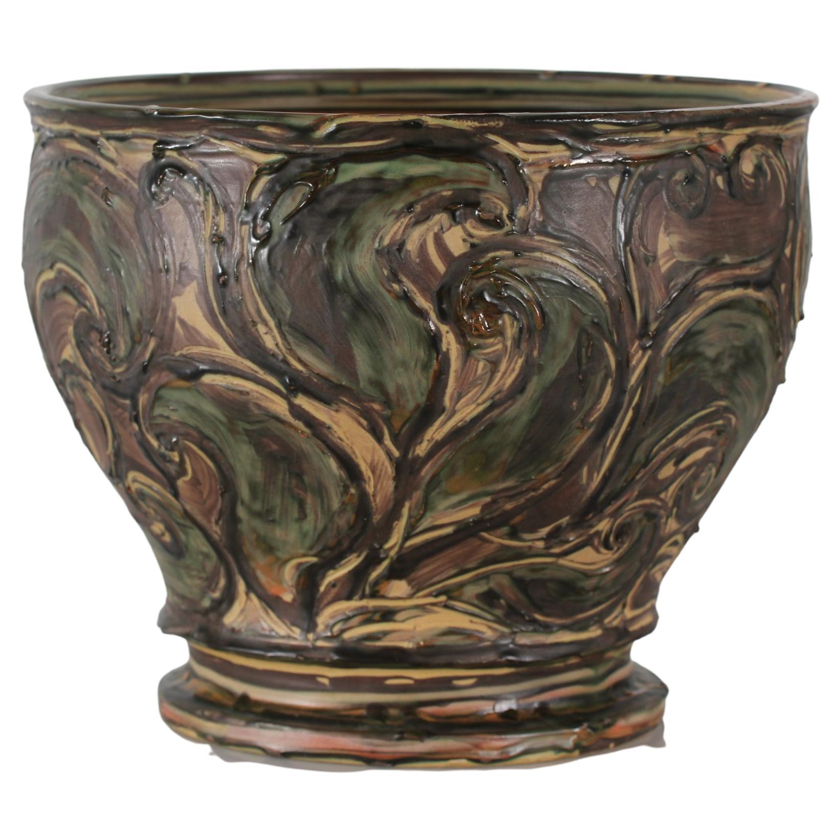 Herman A. Kähler Art Object HUGE Ceramic Flowerpot  Denmark Early 20th Century For Sale