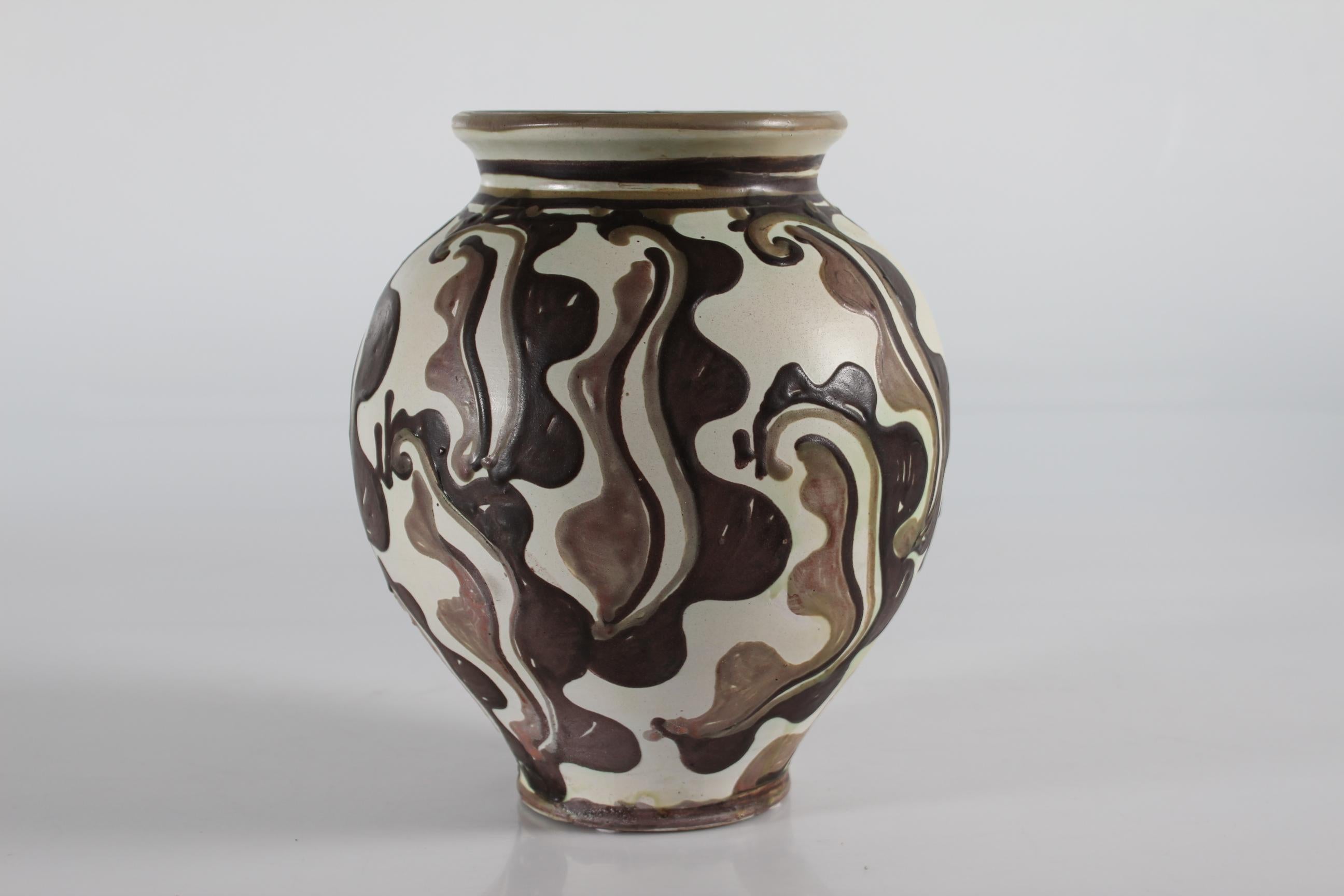 Mid-Century Modern Herman A Kähler Ceramic Vase with Abstract Pattern, Early 20th Century For Sale