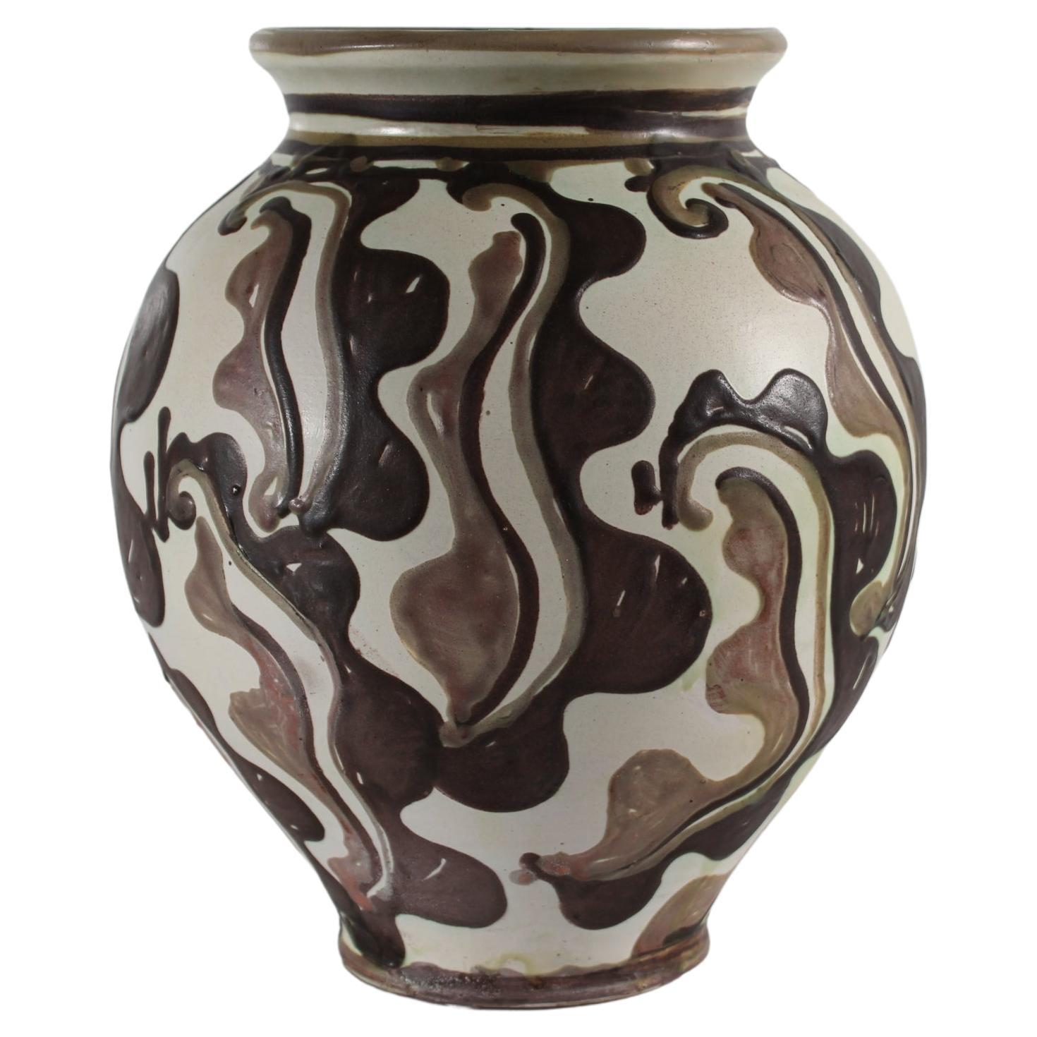 Vase en céramique Herman A Kähler avec motif abstrait, début du 20e siècle