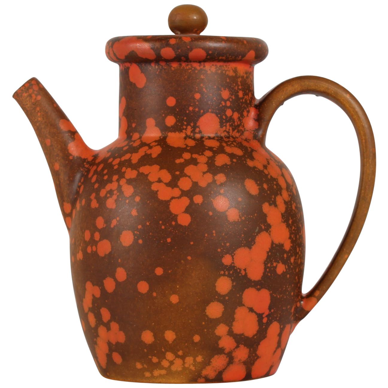 Herman A. Kähler Coffee Pot with Orange Uranium Glaze by Nils Kähler, DK, 1930s