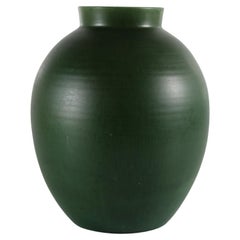 Herman A Kähler Large Art Deco Ceramic Vase with Matte Green Glaze 1930s