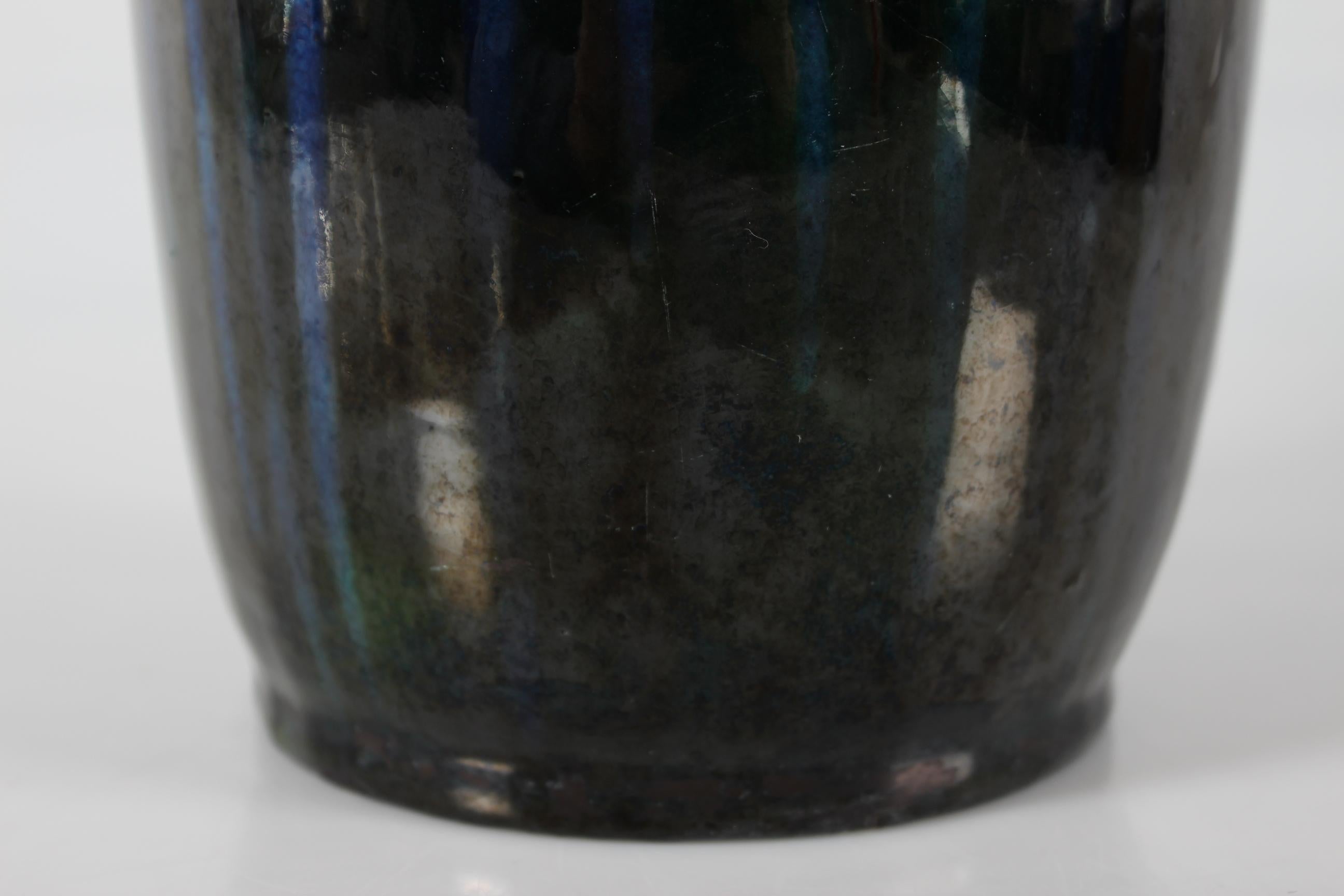 Glazed Herman A. Kähler Sculptural Vase with Blue and Green Glaze Denmark, circa 1910 For Sale