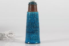 Herman A Kähler Small Table Lamp with Turquoise Glaze Made in Denmark Midcentury