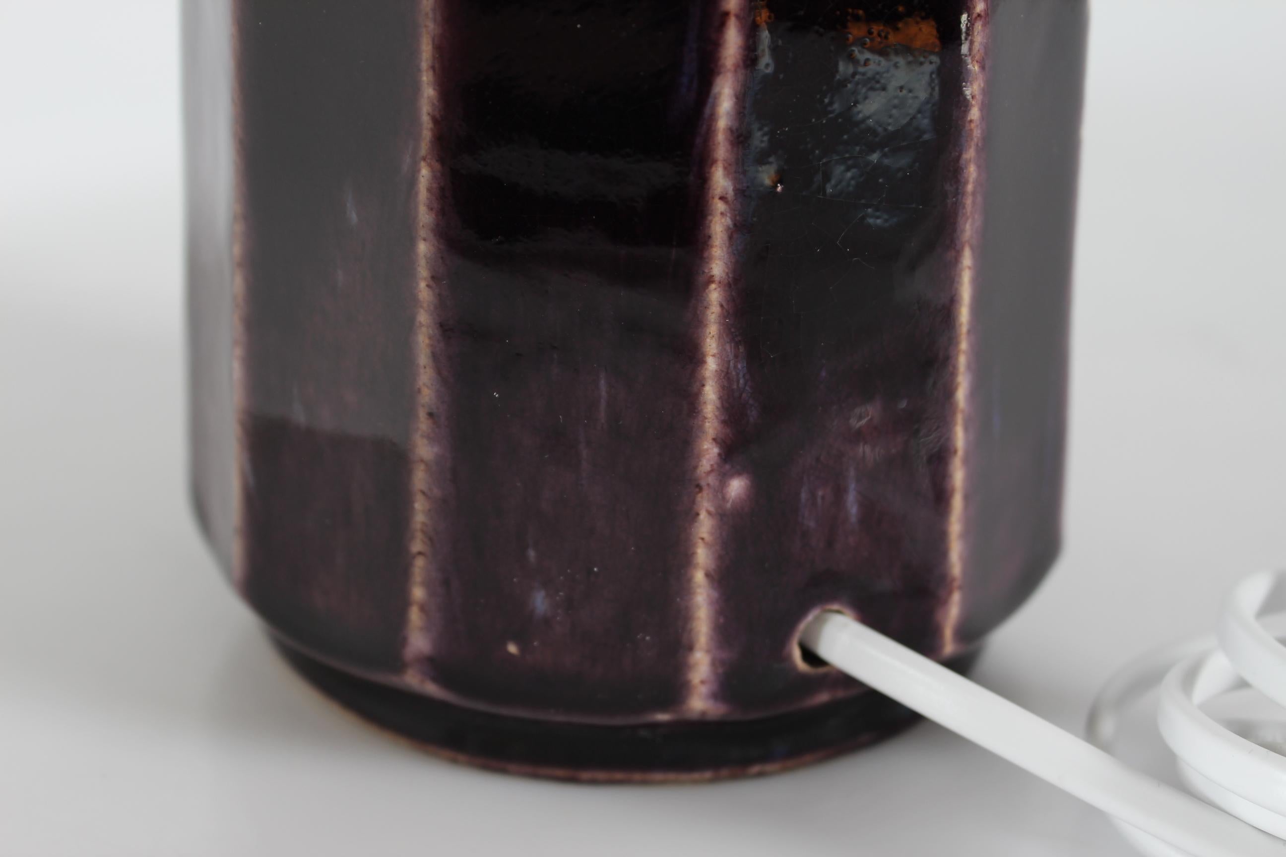 20th Century Herman A. Kähler Table Lamp with Dark Purple Glaze and New Shade Denmark 1960s For Sale