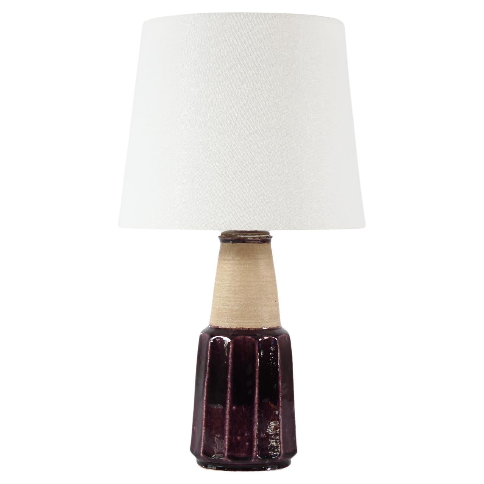 Herman A. Kähler Table Lamp with Dark Purple Glaze and New Shade Denmark 1960s For Sale