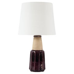 Herman A. Kähler Table Lamp with Dark Purple Glaze and New Shade Denmark 1960s
