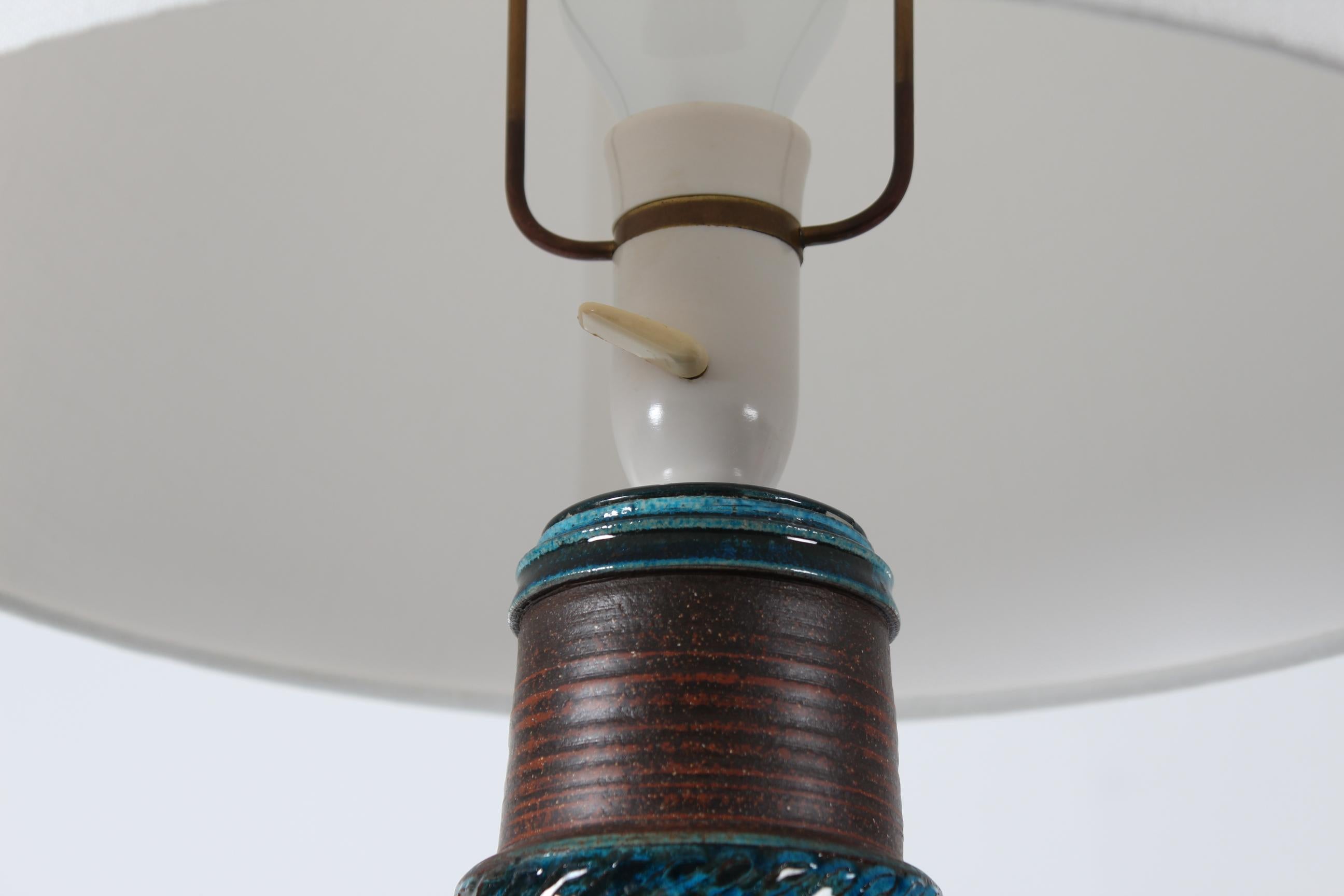 Scandinavian Modern Herman A. Kähler Tall in 27 Table Lamp Turquoise Glaze Denmark Mid-Century For Sale