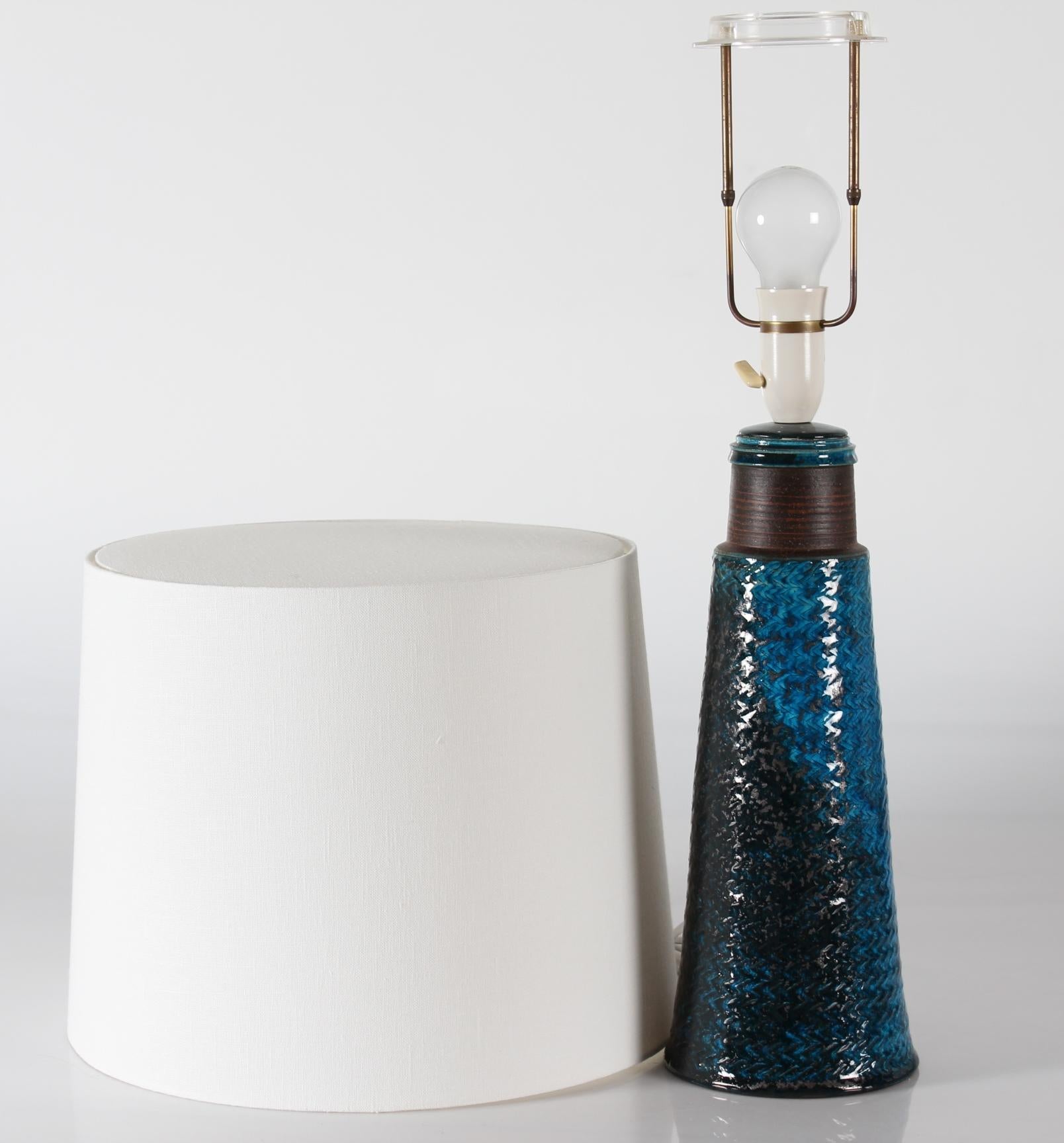 Ceramic Herman A. Kähler Tall in 27 Table Lamp Turquoise Glaze Denmark Mid-Century For Sale