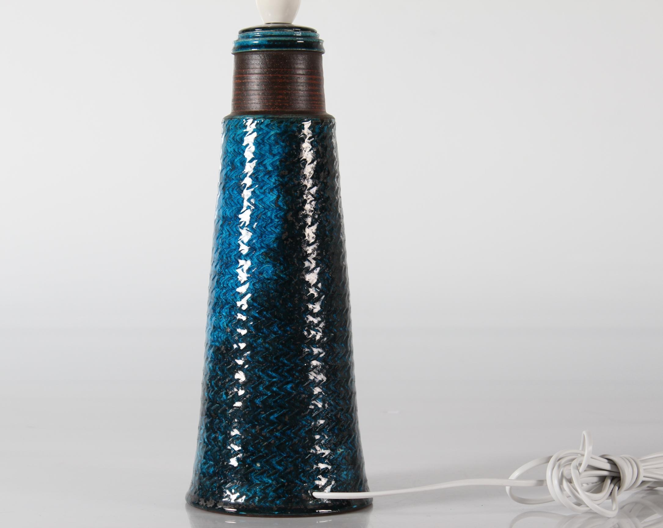 Herman A. Kähler Tall in 27 Table Lamp Turquoise Glaze Denmark Mid-Century For Sale 2