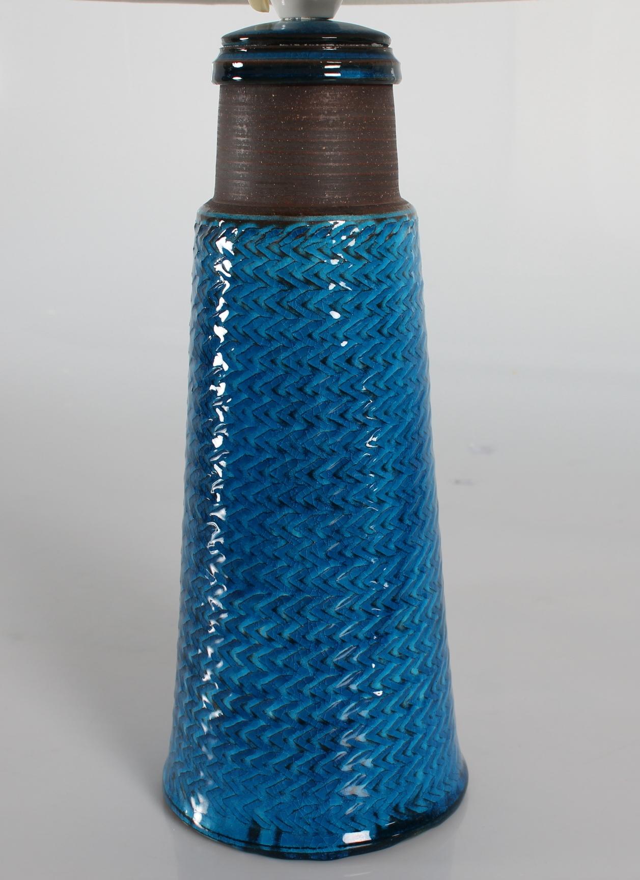 20th Century Herman A. Kähler TALL Table Lamp with Turquoise Glaze Denmark Mid-Century 1960s