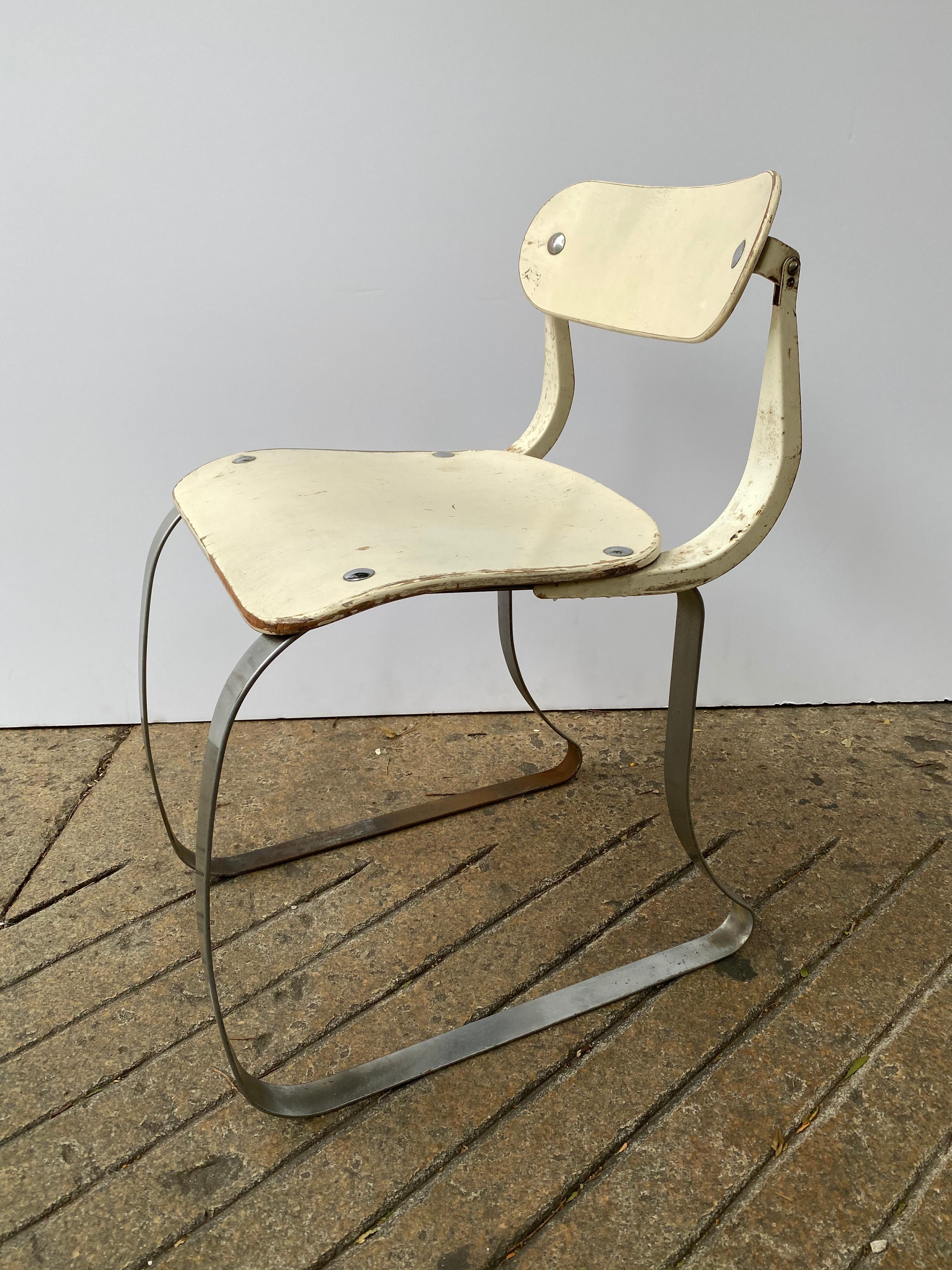 Herman A. Sperlich Health chair for Ironrite. One of these chairs came with every Ironrite Pressing Machine. Designed in 1937. Classic Industrial Modern Design. Shows wear with plating loss to base. original Paint shows great Patina! Retains