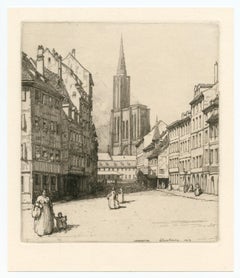 "La place de l'hopital a Strasbourg" original etching
