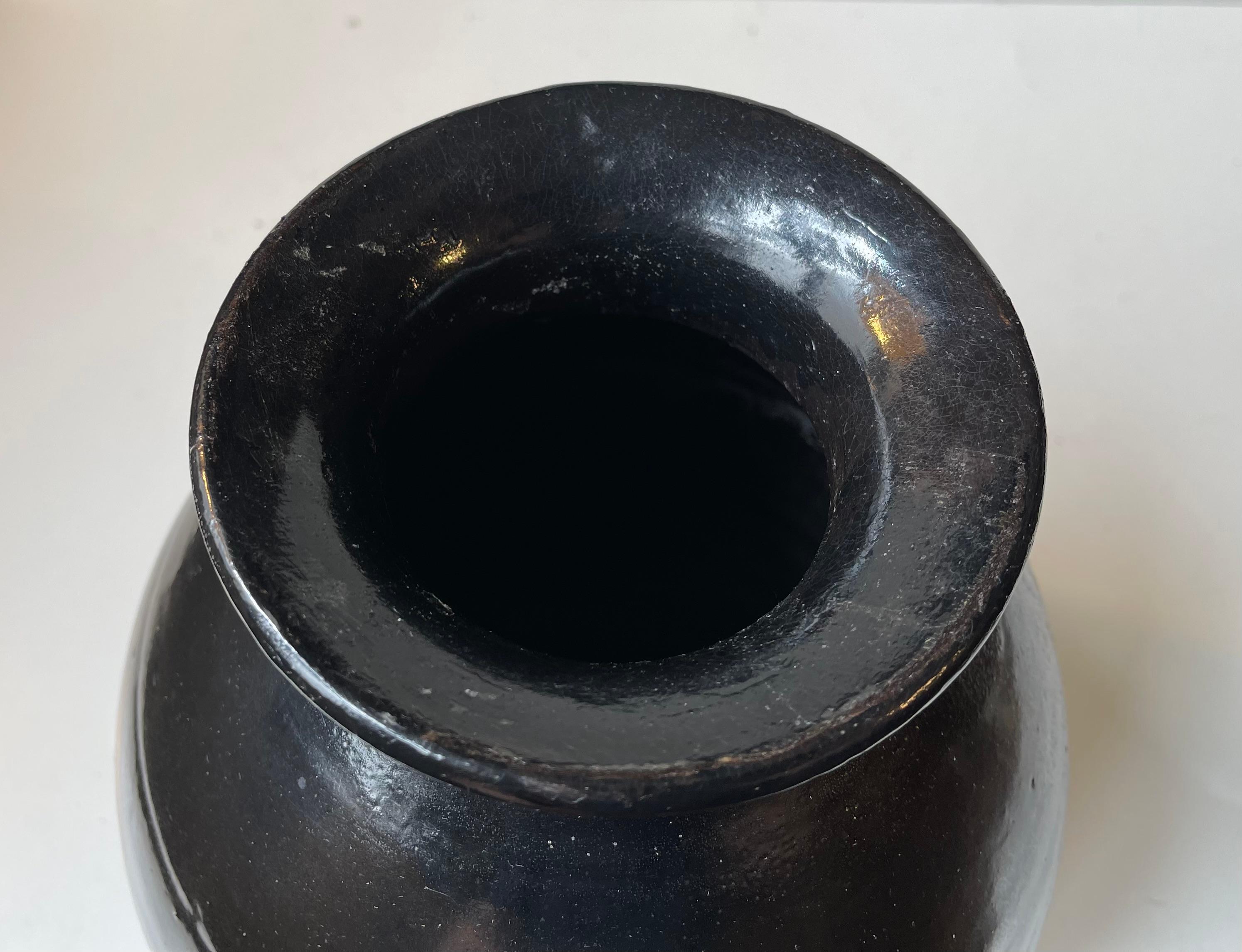 Herman August Kähler Antique Ceramic Floor Vase in Black Lustre Glaze For Sale 3