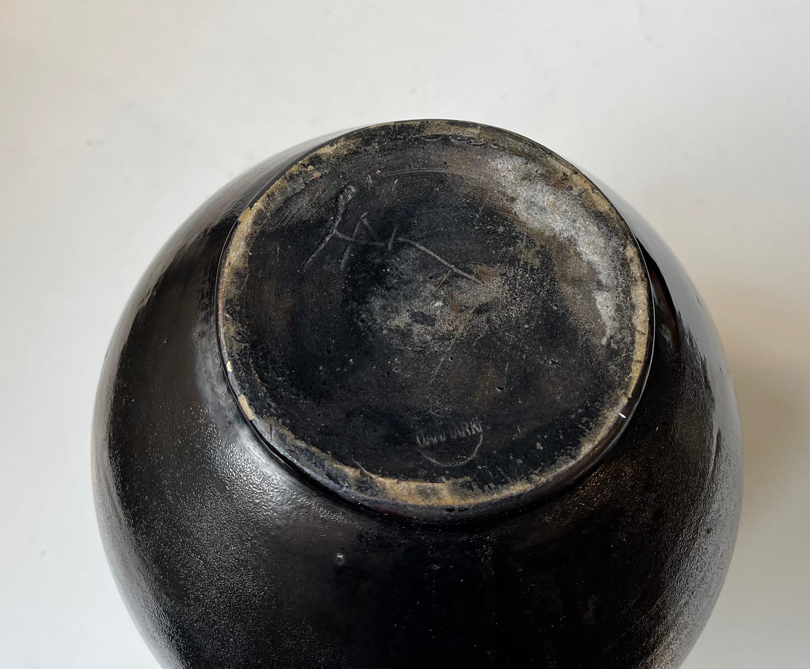 Herman August Kähler Antique Ceramic Floor Vase in Black Lustre Glaze For Sale 4