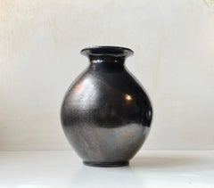 Herman August Kähler Antique Ceramic Floor Vase in Black Lustre Glaze