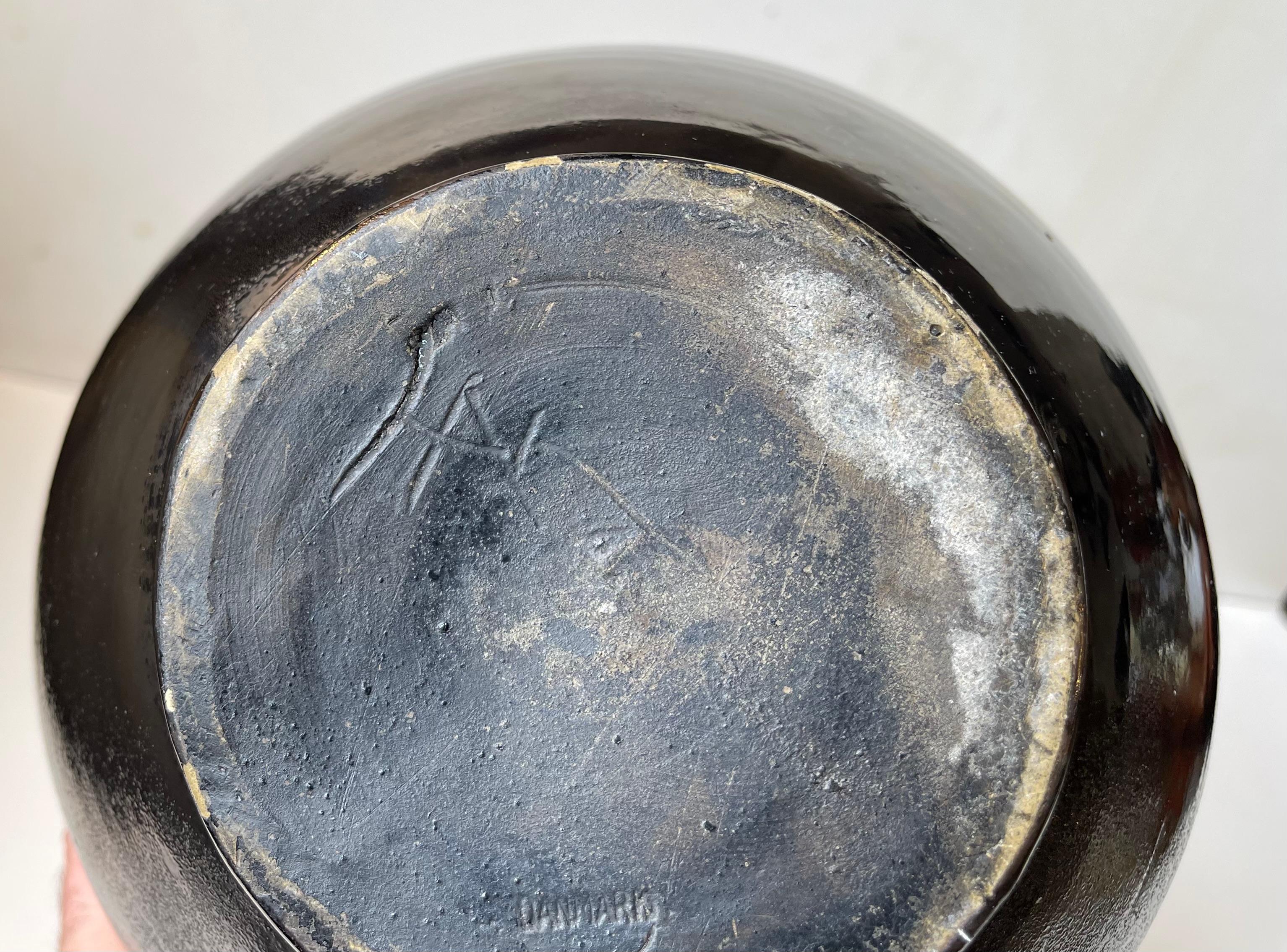 Glazed Herman August Kähler Antique Ceramic Floor Vase in Black Lustre Glaze For Sale