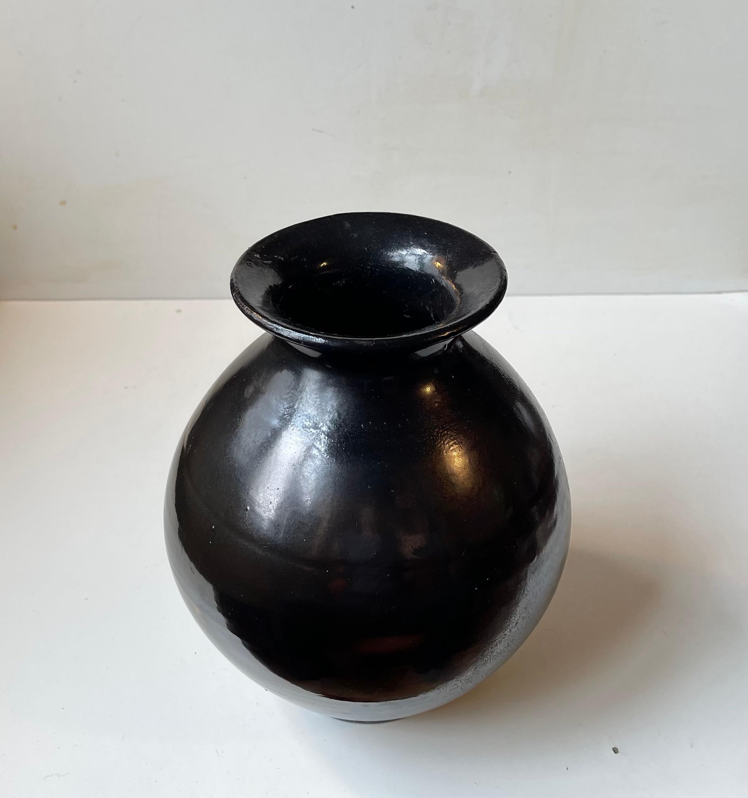20th Century Herman August Kähler Antique Ceramic Floor Vase in Black Lustre Glaze For Sale