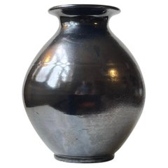 Herman August Kähler Antique Ceramic Floor Vase in Black Lustre Glaze