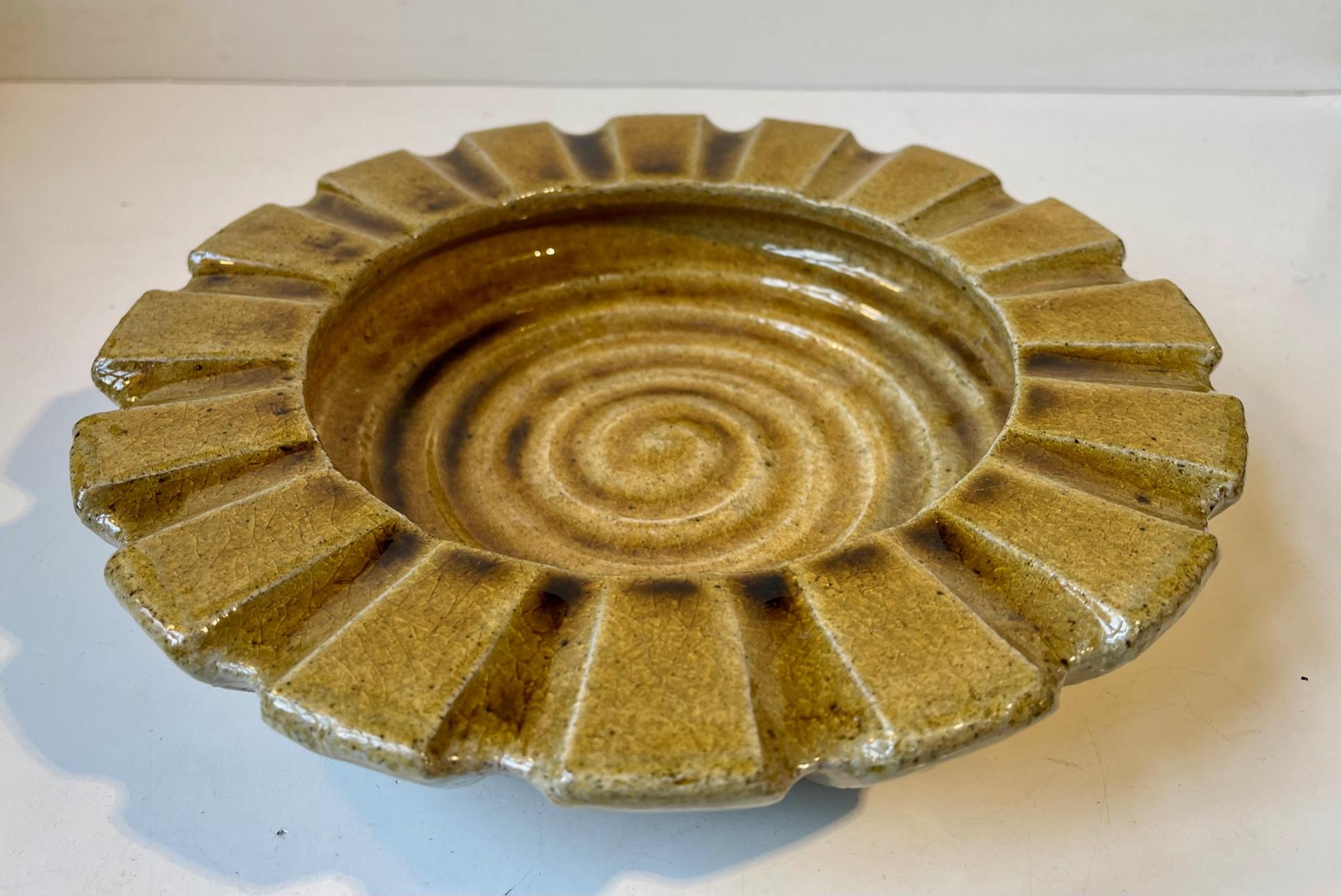 Danish Herman August Kähler Art Deco Stoneware Bowl in Yellow Glaze, 1940s For Sale