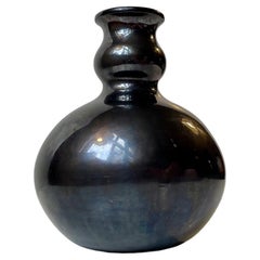 Herman August Kähler Art Deco Vase in Satin Black Glazed Pottery, 1920s