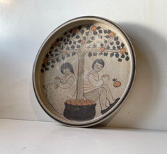 Herman August Kähler Danish Stoneware Dish with Orange Pickers, 1960s