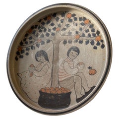 Herman August Kähler Danish Stoneware Dish with Orange Pickers, 1960s