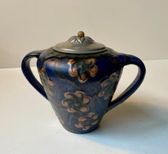 Herman August Kähler Glazed Ceramic Jugendstil Urn with Pewter Lid, 1910s