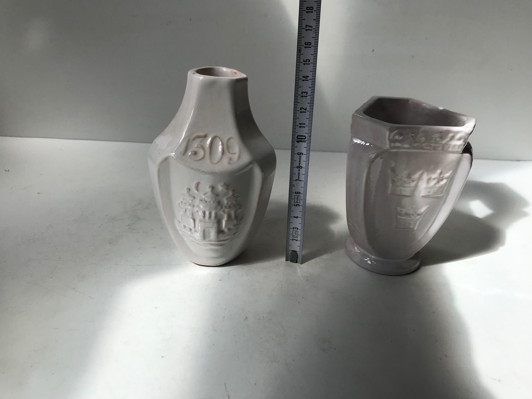 Herman August Kähler Two Antique White Commemorative Ceramic Vases, 1900s For Sale 1