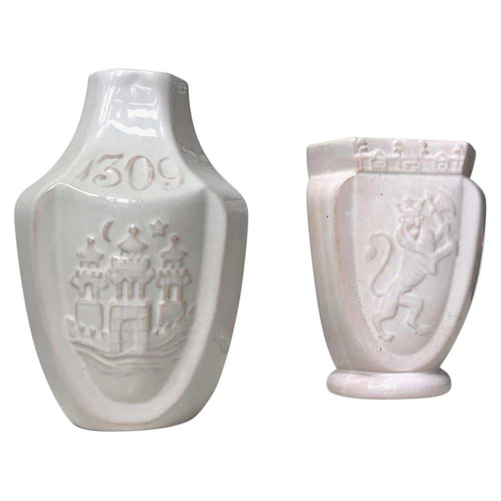 Herman August Kähler Two Antique White Commemorative Ceramic Vases, 1900s For Sale