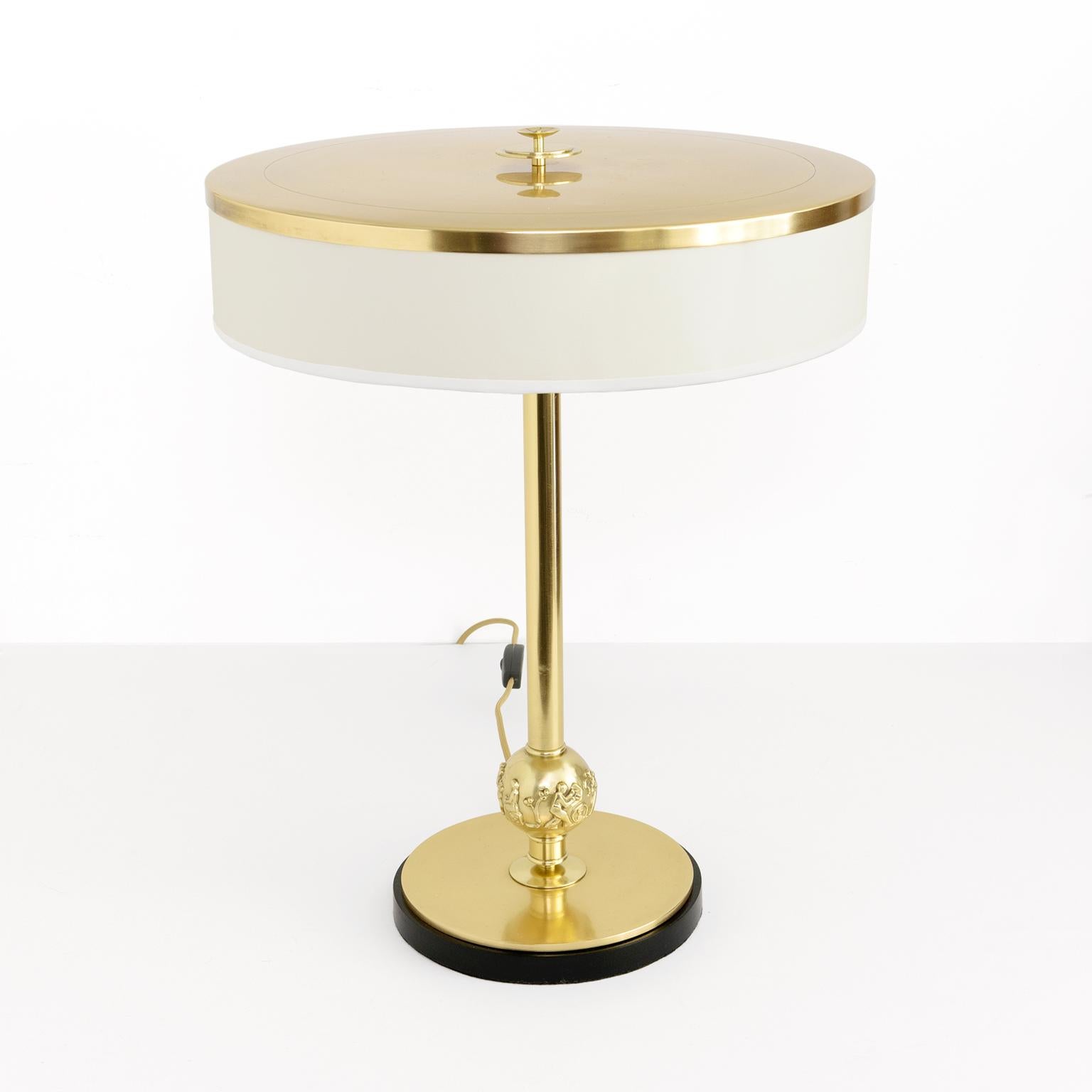 Scandinavian Modern Herman Bergman, Swedish Art Deco, Swedish Grace, Polished Brass Column Lamp For Sale