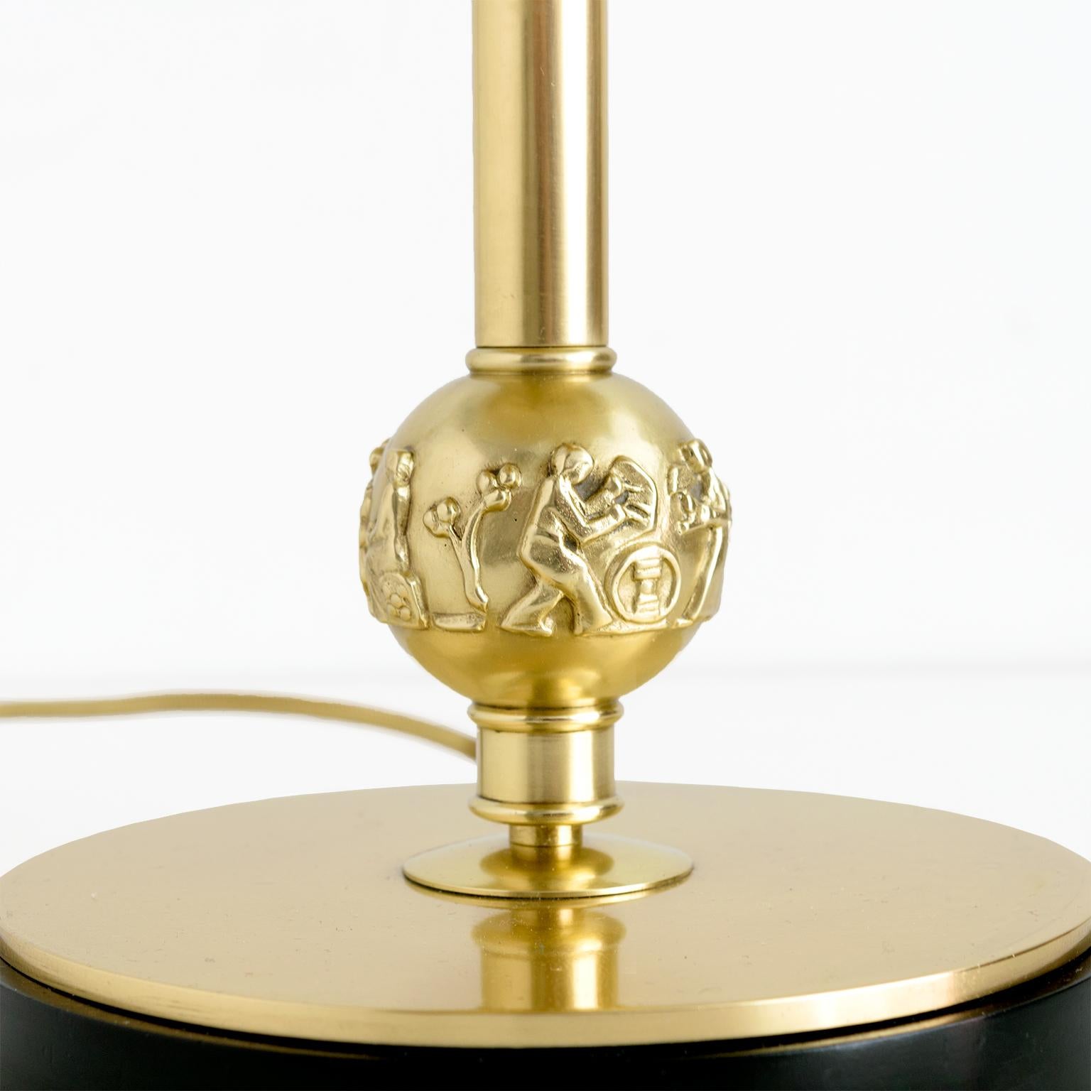Herman Bergman, Swedish Art Deco, Swedish Grace, Polished Brass Column Lamp In Good Condition For Sale In New York, NY