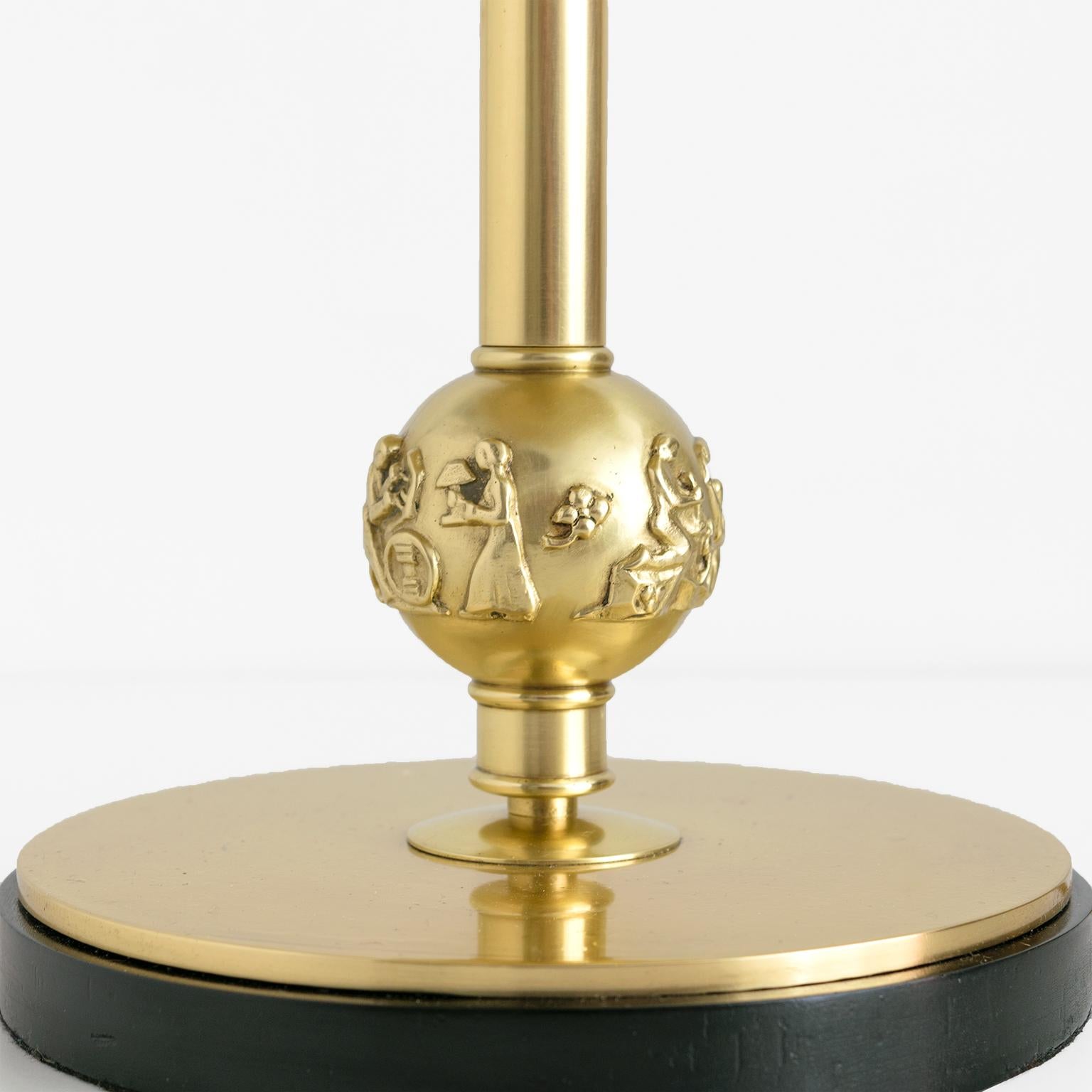 Herman Bergman, Swedish Art Deco, Swedish Grace, Polished Brass Column Lamp For Sale 1