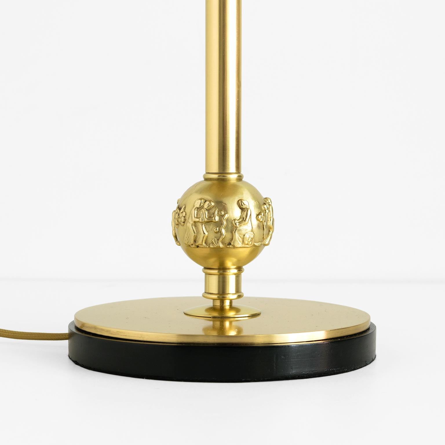Herman Bergman, Swedish Art Deco, Swedish Grace, Polished Brass Column Lamp For Sale 1