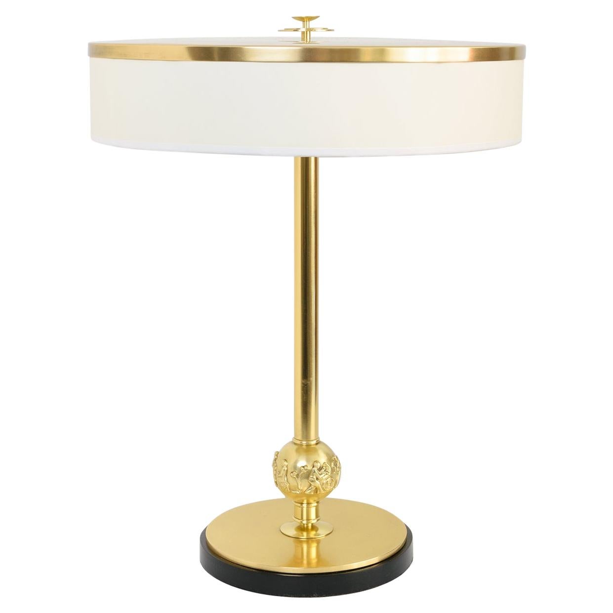Herman Bergman, Swedish Art Deco, Swedish Grace, Polished Brass Column Lamp