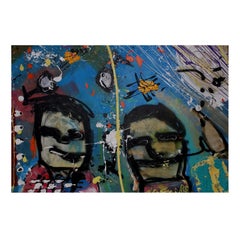 Colourful abstract expressionist painting of 2 faces, called 
Party time
