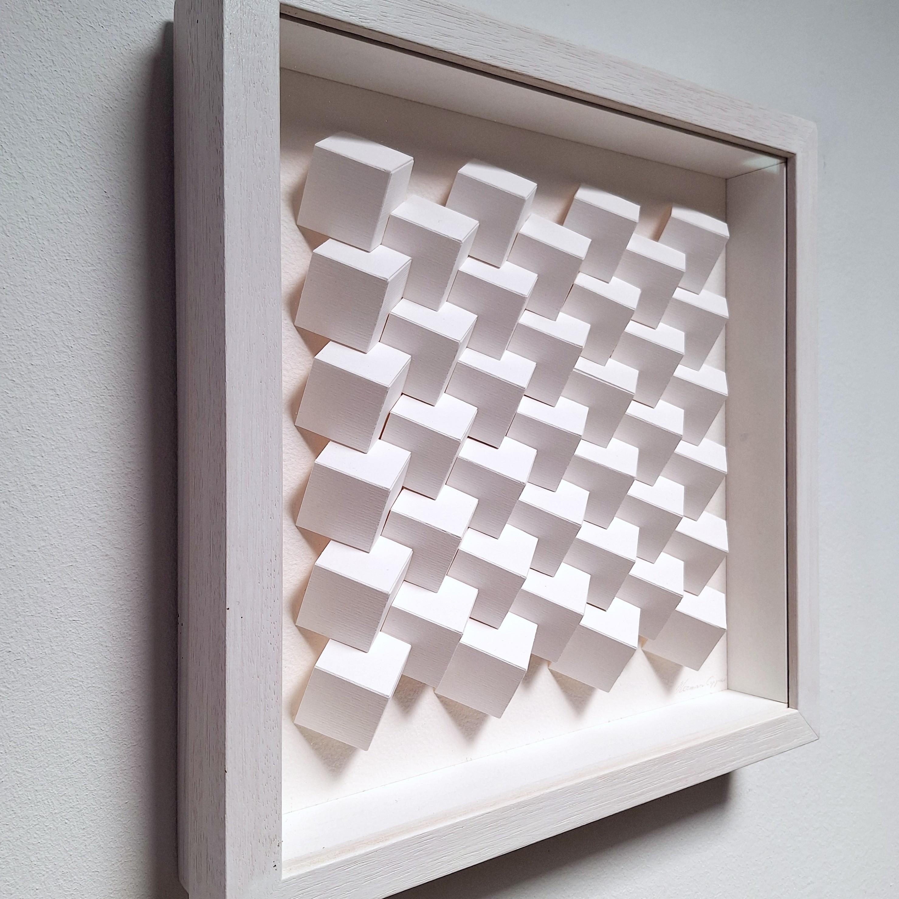 Composition de cubes blancs peinture moderne contemporaine relief no 221210 - Contemporain Sculpture par Herman Coppus