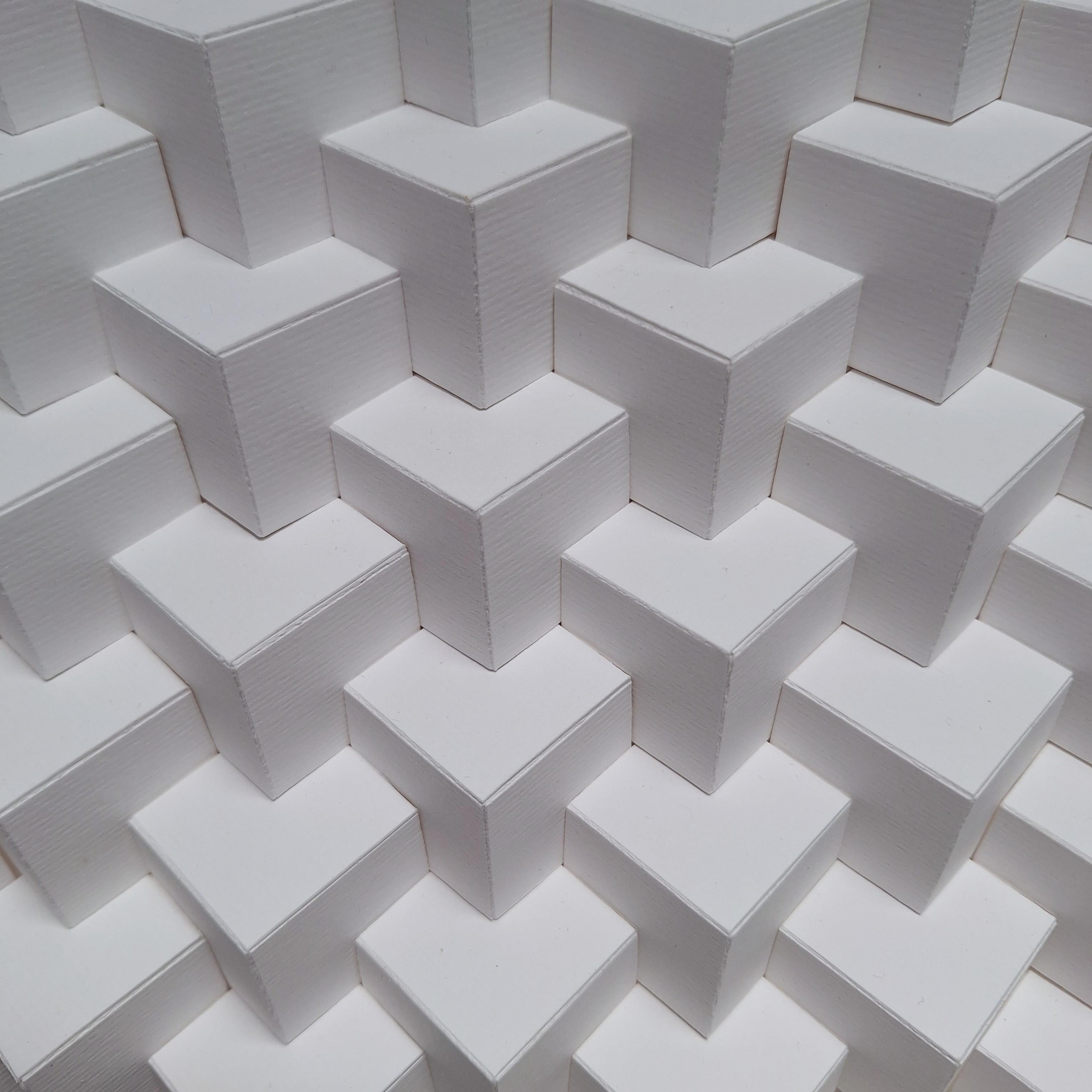 Composition de cubes blancs peinture moderne contemporaine relief no 221210 en vente 1