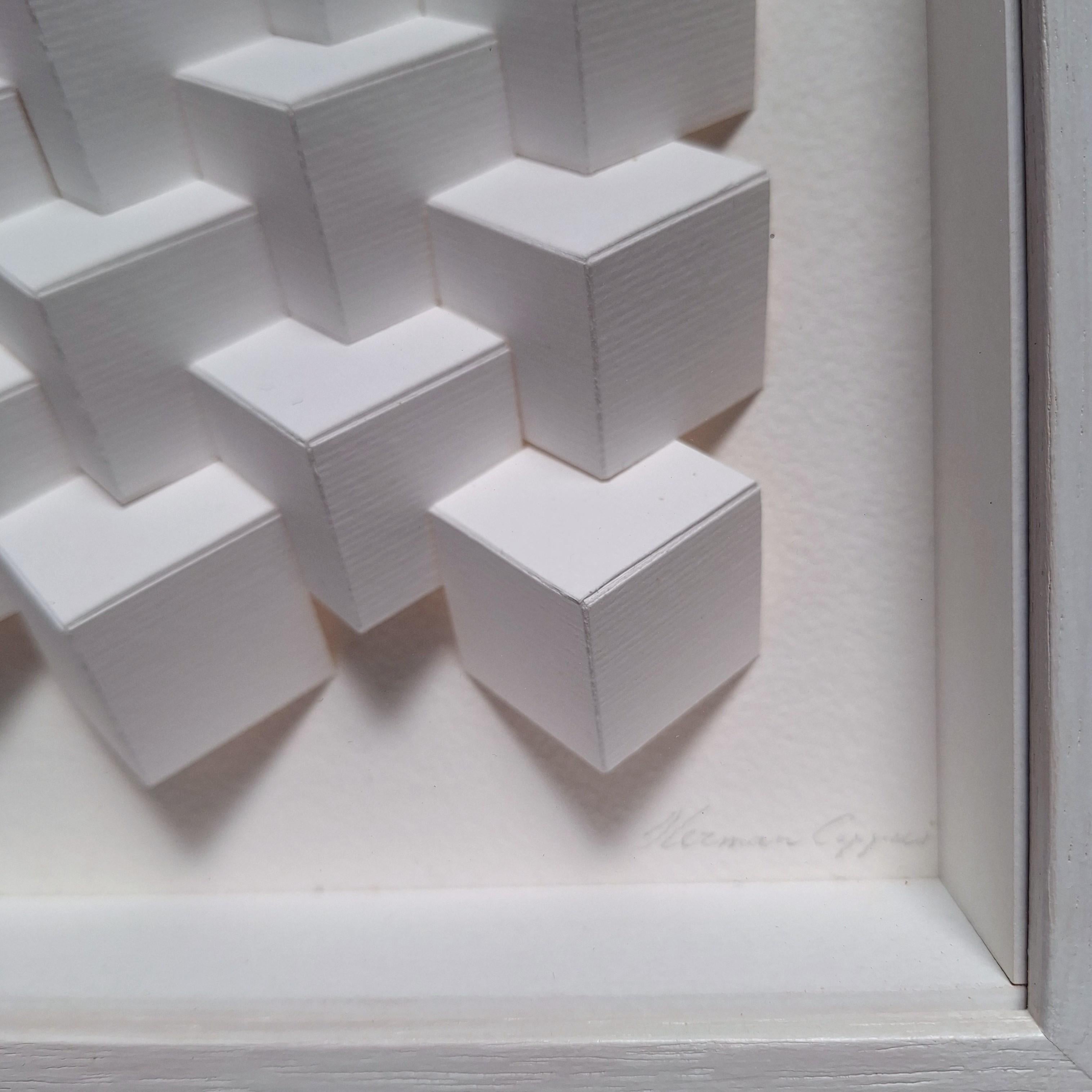 Composition de cubes blancs peinture moderne contemporaine relief no 221210 en vente 2