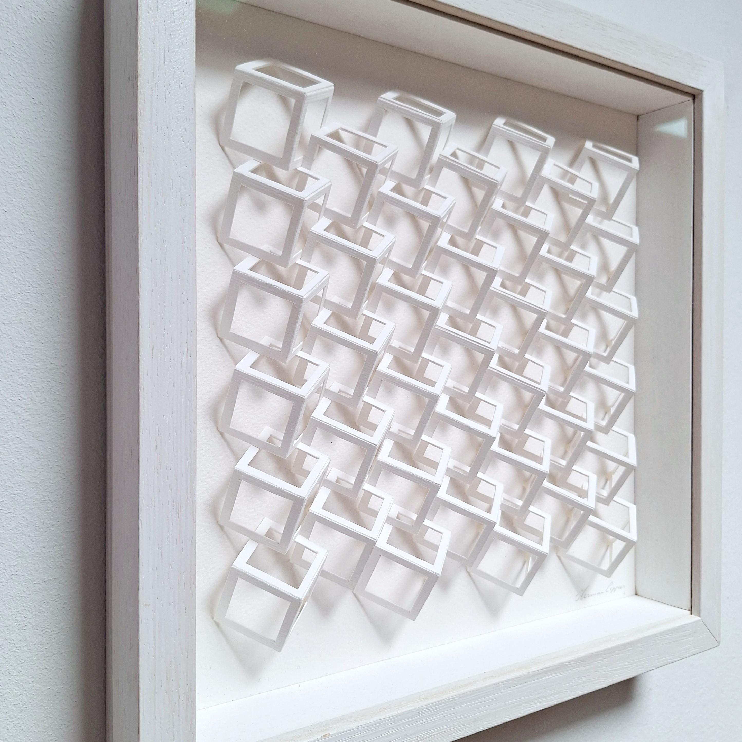 Composition de cubes blancs peinture moderne contemporaine relief no 221211 - Contemporain Sculpture par Herman Coppus