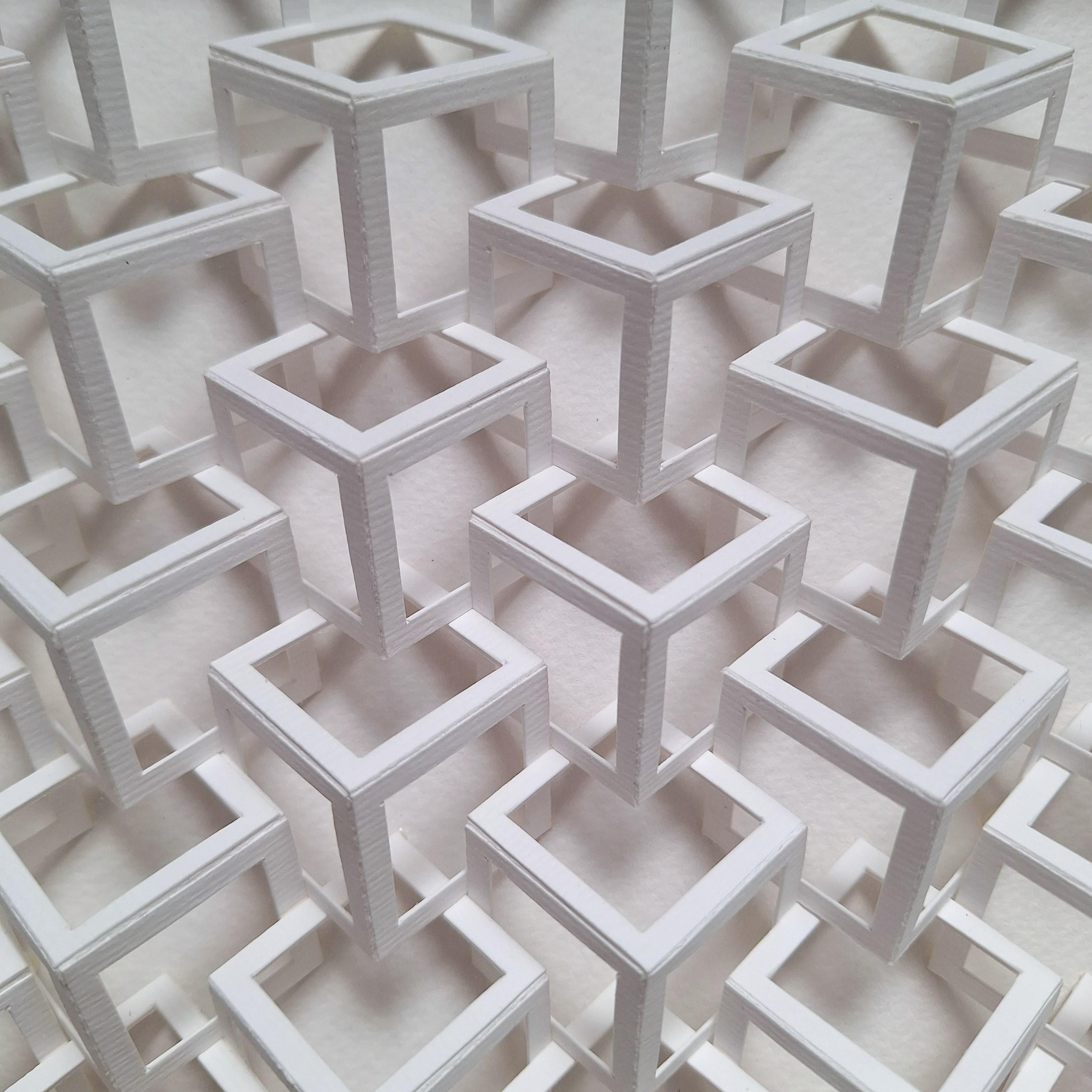 Composition de cubes blancs peinture moderne contemporaine relief no 221211 en vente 1