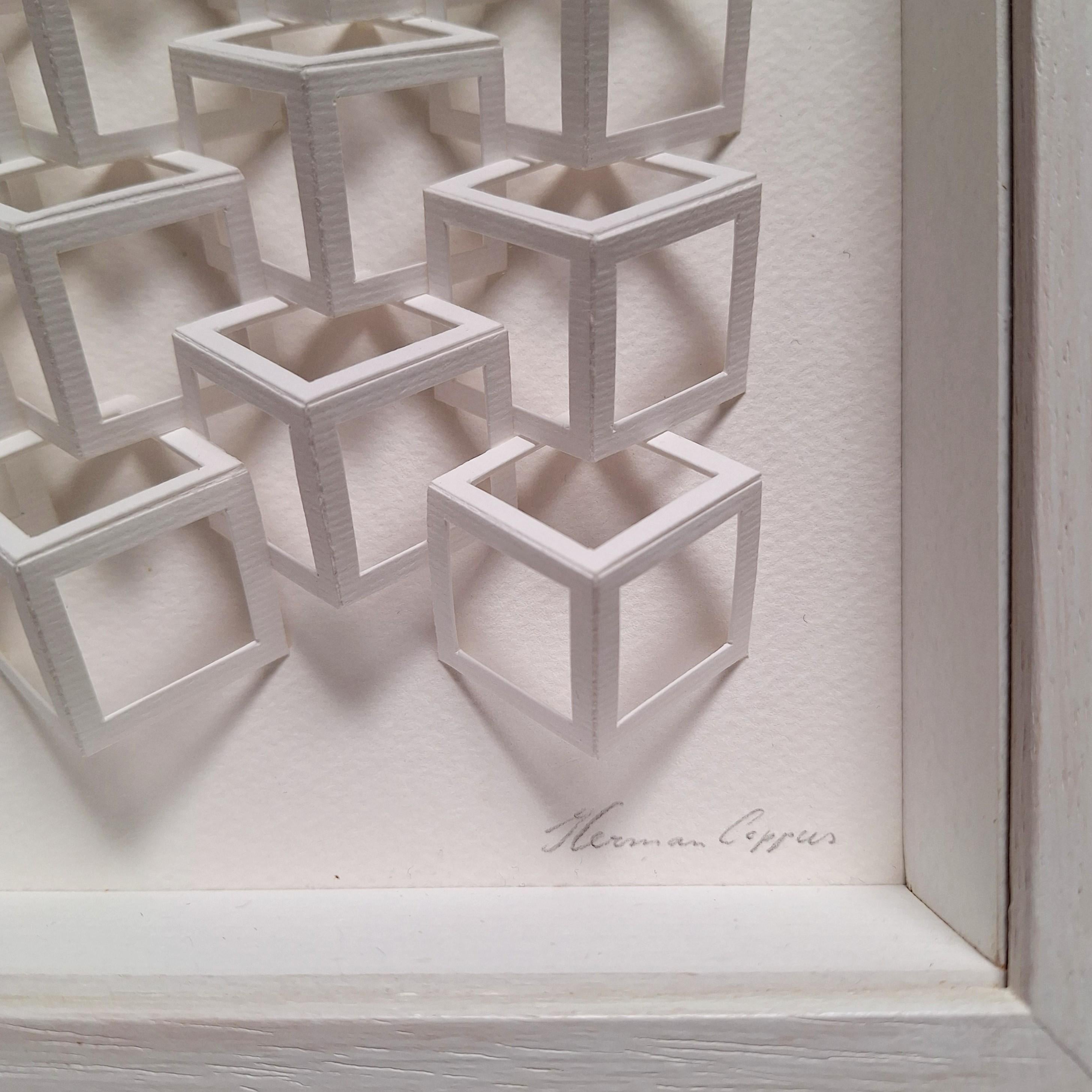 Composition de cubes blancs peinture moderne contemporaine relief no 221211 en vente 2
