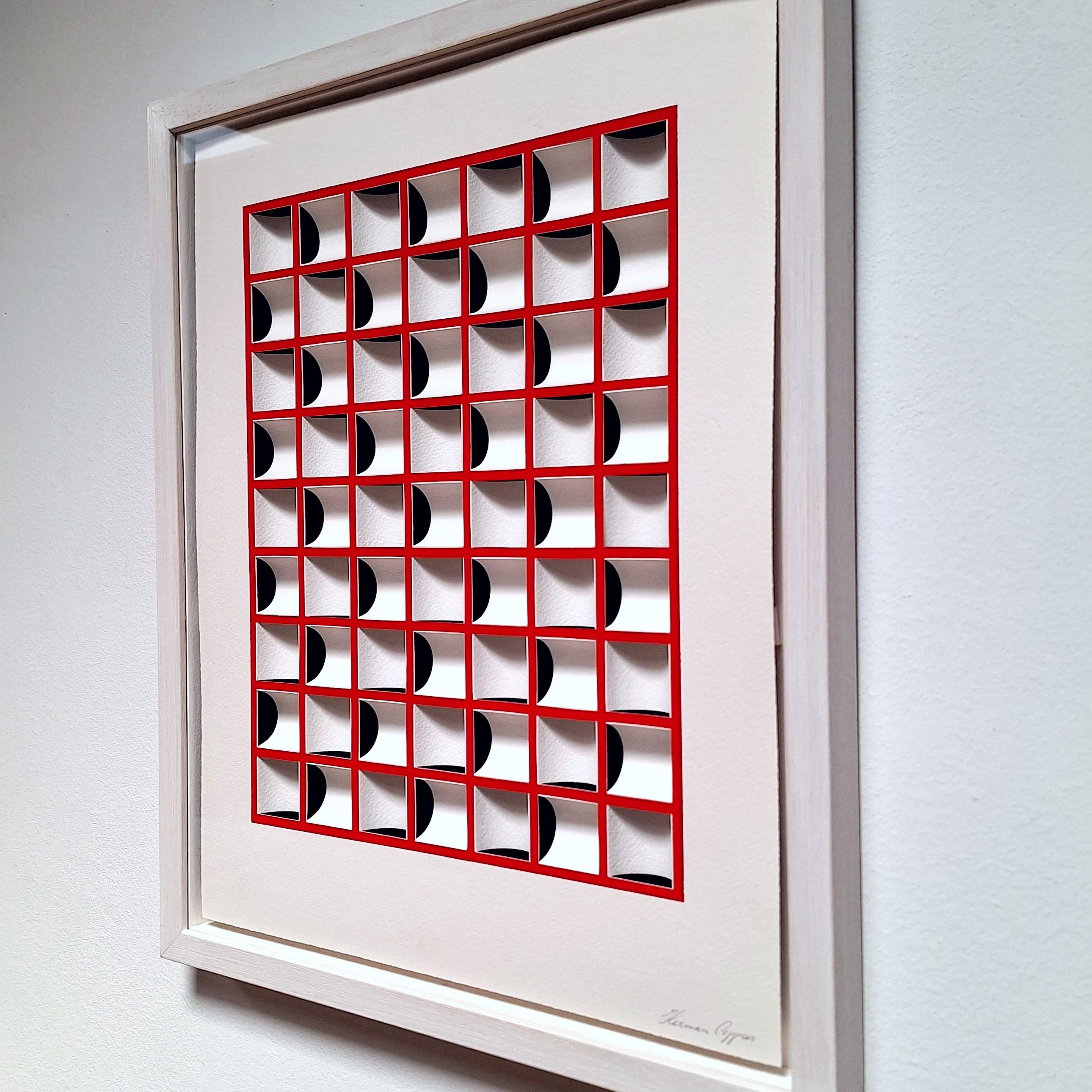 ZT 210213 - quadro geometrico astratto moderno e contemporaneo in bianco e rosso in rilievo - Abstract Painting Grigio di Herman Coppus