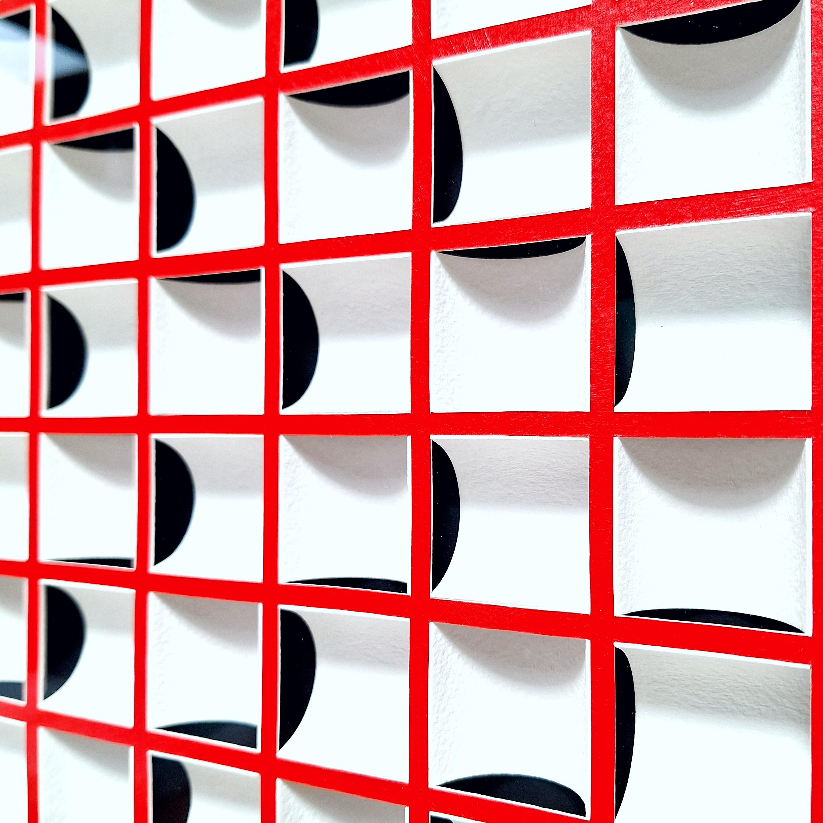 ZT 210213 - quadro geometrico astratto moderno e contemporaneo in bianco e rosso in rilievo in vendita 1
