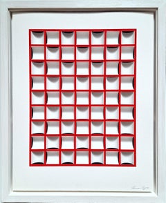 ZT 210213 - contemporary modern red & white abstract geometric painting relief