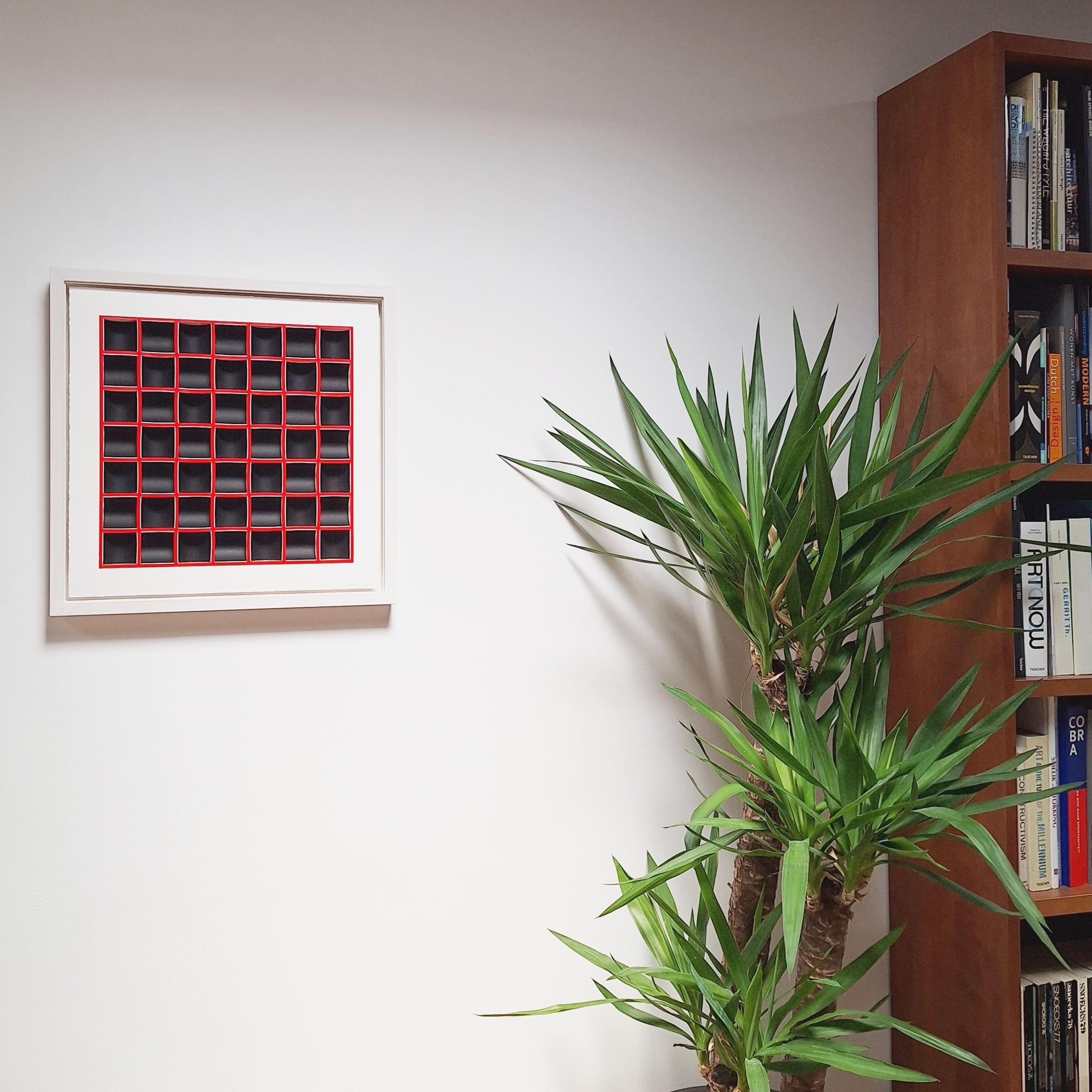 ZT 210307 - pittura geometrica astratta moderna e contemporanea in rosso e nero in rilievo - Painting di Herman Coppus