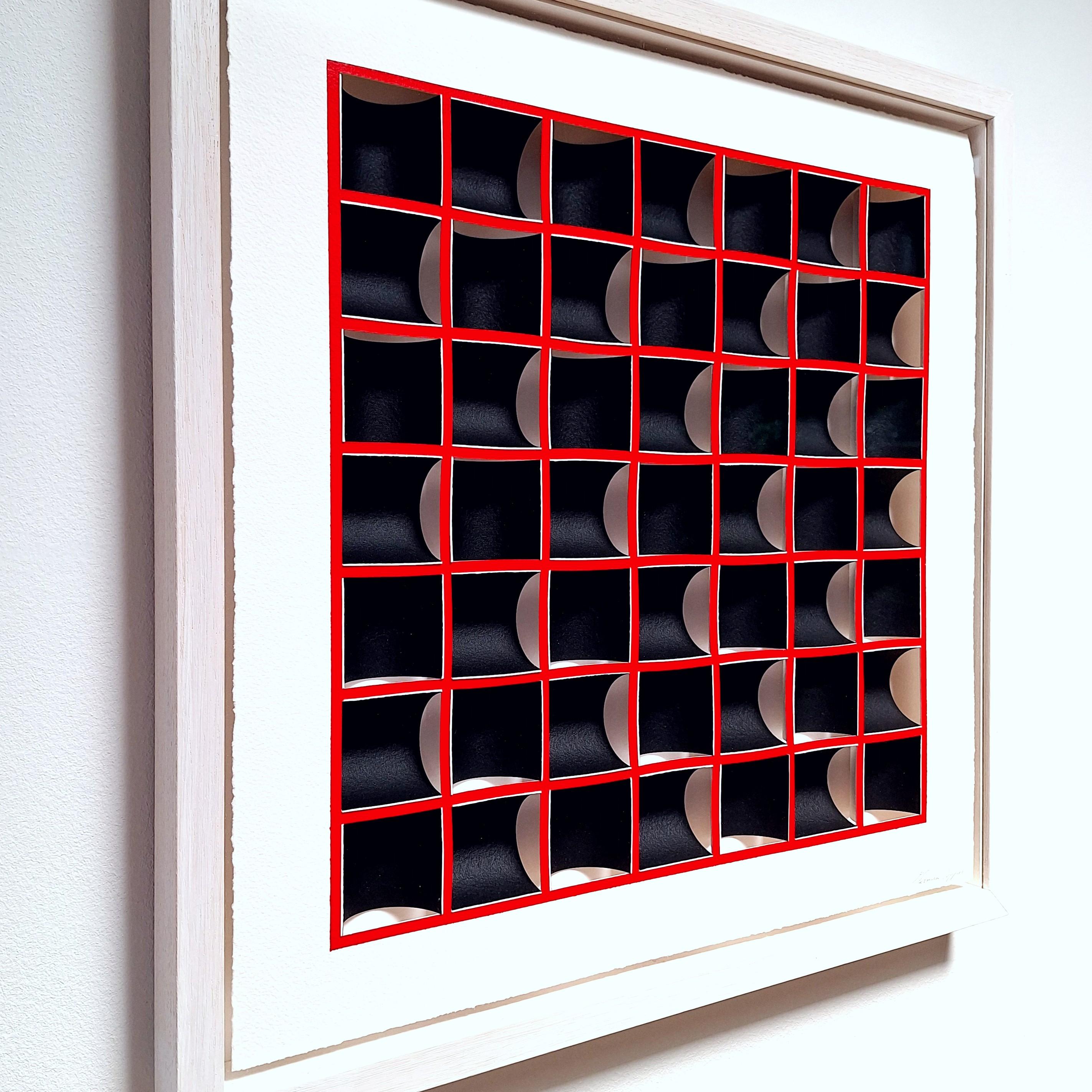 ZT 210307 - pittura geometrica astratta moderna e contemporanea in rosso e nero in rilievo - Painting Contemporaneo di Herman Coppus