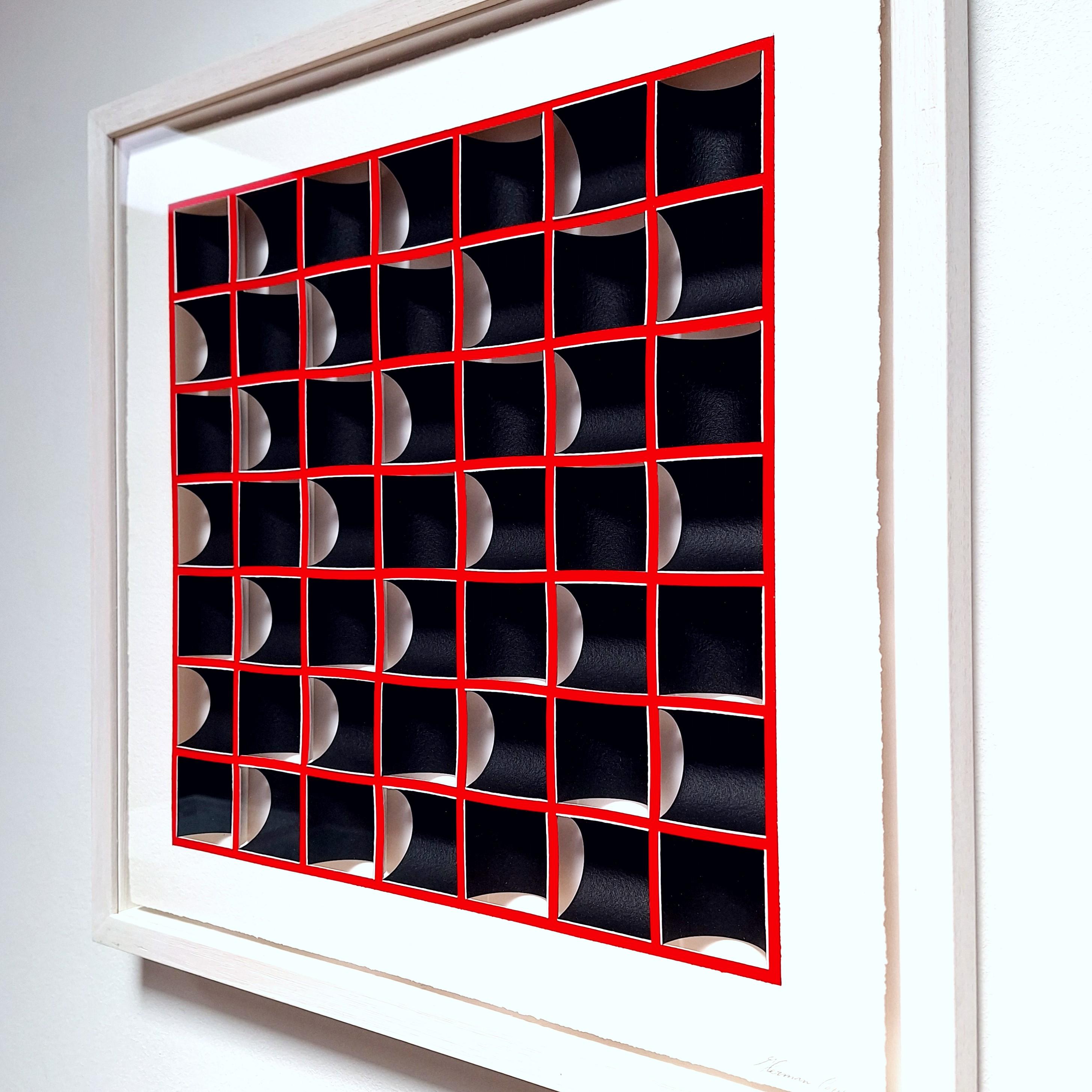 ZT 210307 - pittura geometrica astratta moderna e contemporanea in rosso e nero in rilievo - Abstract Painting Grigio di Herman Coppus