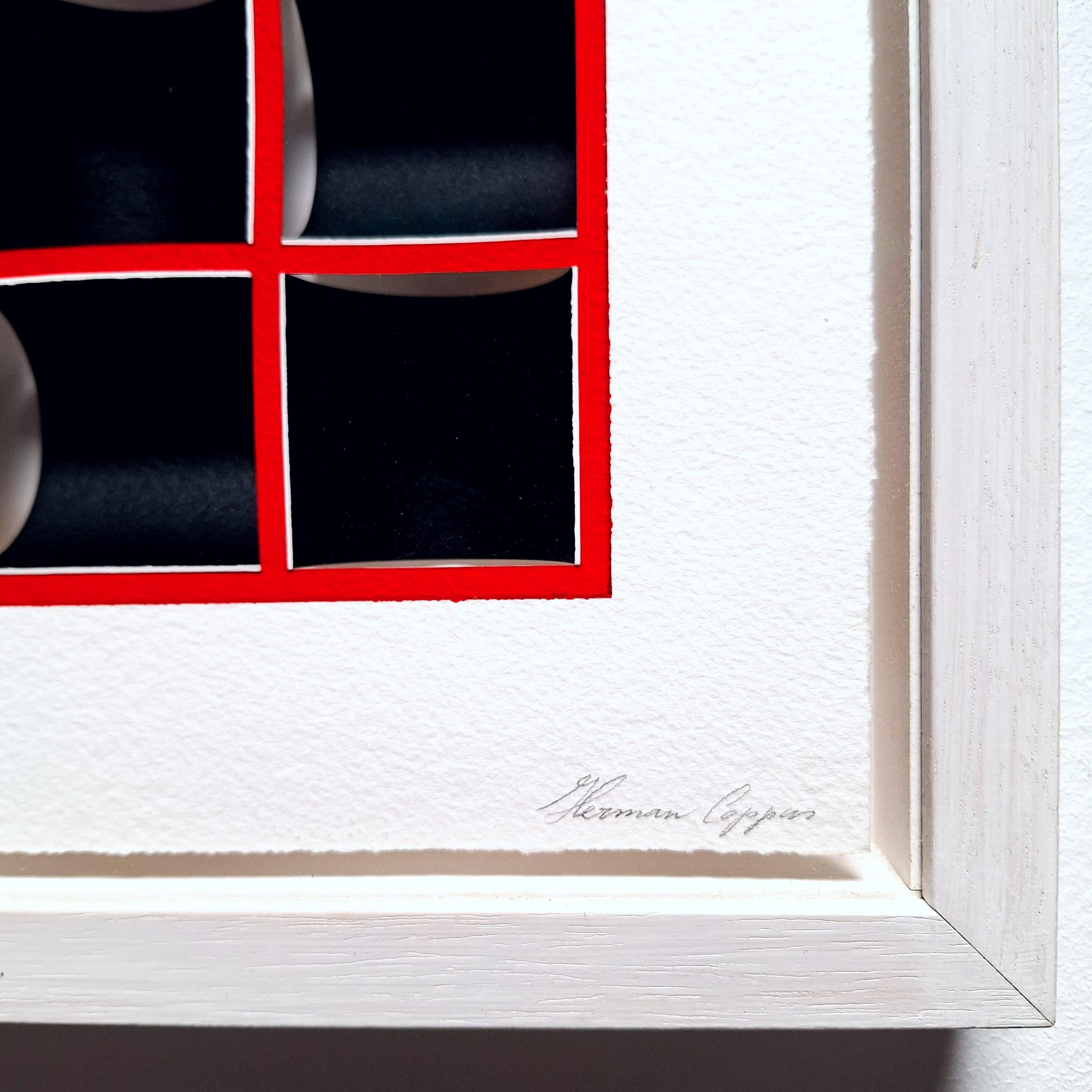 ZT 210307 - pittura geometrica astratta moderna e contemporanea in rosso e nero in rilievo in vendita 2